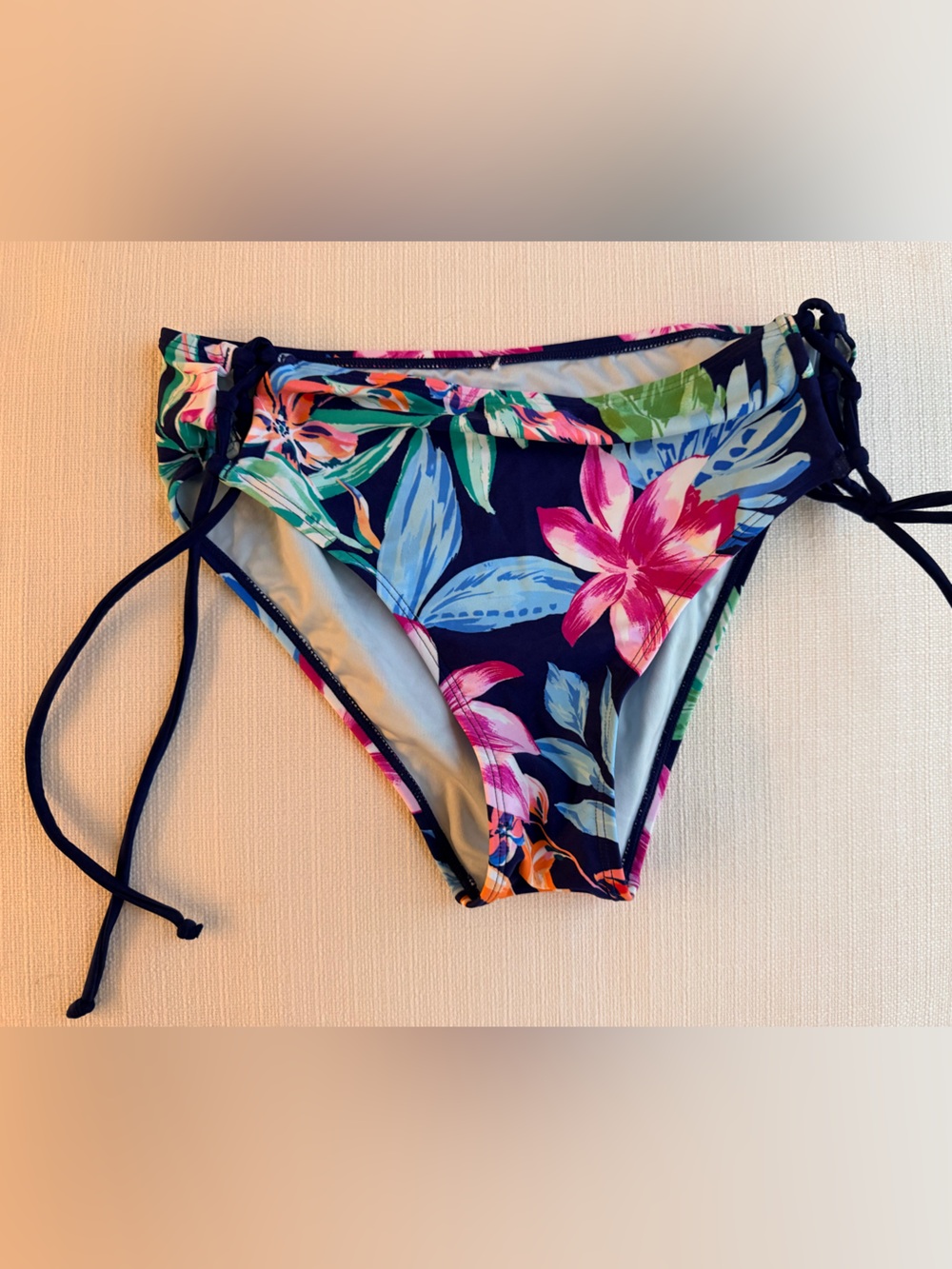 Cupshe Navy Tropical Floral Side-Tie Bikini Bottoms